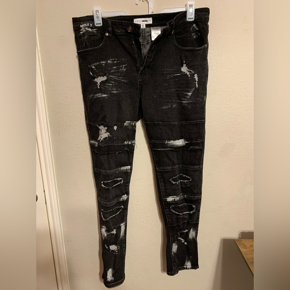Ripped black and white mens jeans